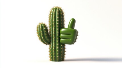 Green Cactus with Friendly Thumbs Up Gesture for Positive Vibes