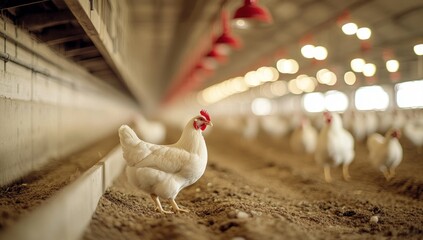 A White Hen in a Modern Chicken Coop