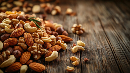A close-up of assorted roasted nuts scattered on a table