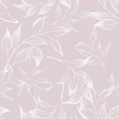 Fototapeten Floral seamless pattern features translucent white leaves on a mauve background. The leaves appear ethereal and overlapping, creating a light and airy design © momosama
