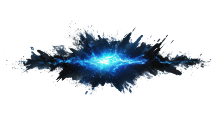 Blue energy explosion with transparent background creating a powerful visual effect