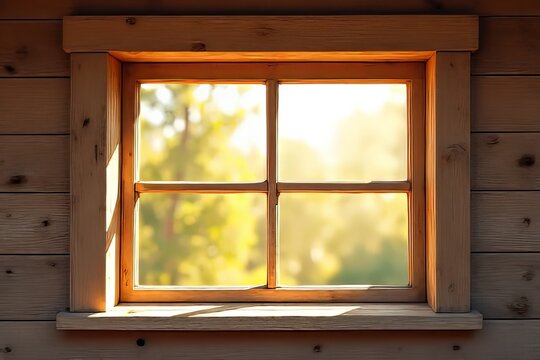 Rustic Wooden Window with Outdoor View on Sunny Day