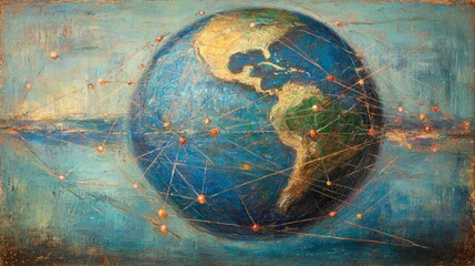 Global connectivity network of connections across the world digital art vibrant background abstract view modern concept