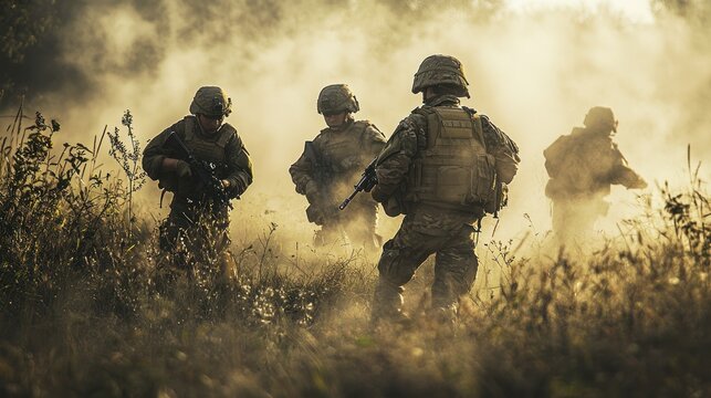 US military personnel in action, working together during a training exercise in the field.