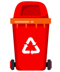 Red trash can icon isolated on white background for plastic and metal waste. Recycle bin or rubbish bin vector illustration. Symbolizing or sorting garbage, save earth, and waste separation. 