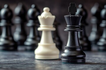 Fototapeta premium Chess match strategy intense game room board game dark environment close-up view tension and focus