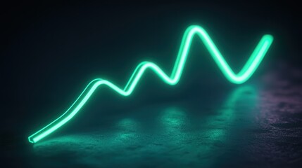 Bitcoin value graph with a glowing green line curving upwards to the right, symbolizing increasing cryptocurrency value.