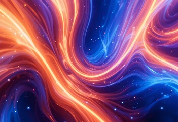 Abstract Light Trails, Fiery Orange and Cool Blue Energy Streams with Particles