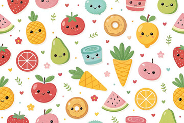 Cute fruit pattern background, digital illustration, website design