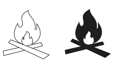 Set of fire flames. Fire illustration in flat style. Concept flame fire icon. Fire icons set. Fire flame icon. Burning symbol. Vector Illustration. Fireball sign. Campfire, bonfire.