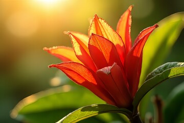 Vibrant Red Flower in Sunlight Close-up Photography