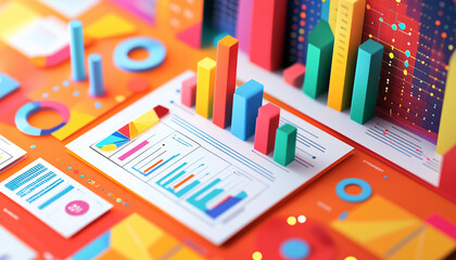 Colorful 3D Data Visualization Charts and Graphs Showing Business Analytics