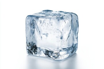 Obraz premium Single ice cube melting, studio shot, white background, beverage cooling