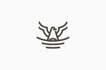 eagle's nest logo in line style with an eagle perched on top of the nest