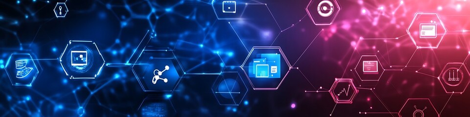 Obraz premium Abstract Network Data Visualization Showing Interconnected Hexagons