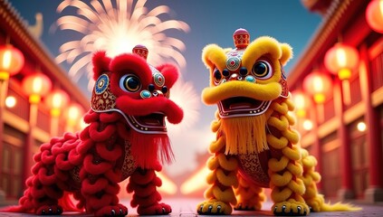 Image for Chinese style background and celebration and good luck of Chinese lion and crystal ball.