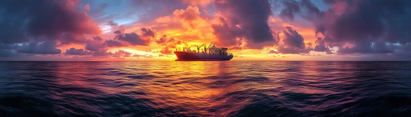 Naklejka premium Majestic offshore oil rig silhouette at dusk