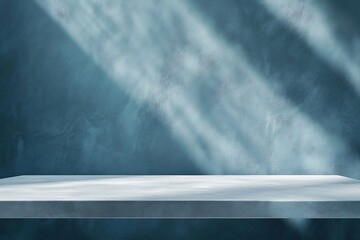 Abstract minimal scene with blue concrete wall and round podium
