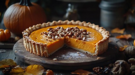 Pumpkin Pie with a Crumbly Crust and Whipped Cream