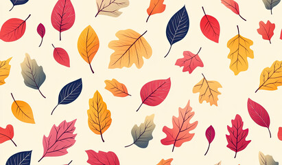 Obraz premium A colorful pattern of autumn leaves scattered on a light background.