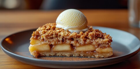 Delicious Apple Crumble Pie with Vanilla Ice Cream