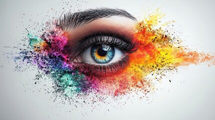 Eye with Colorful Splashes and Artistic Elements in Abstract Style