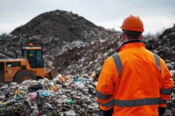 Worker Contemplating Landfill Waste Management