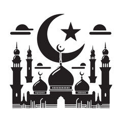 Assalamu alaikum islamic Silhouette Vector Illustration, Solid White Background.