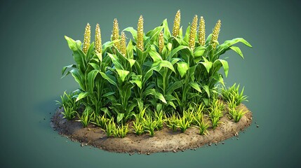 Lush sorghum field, sunny day, isolated.  Agriculture, farming, growth, harvest