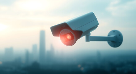 Security CCTV Camera Surveillance in Misty Cityscape, Security CCTV Camera, CCTV, Security