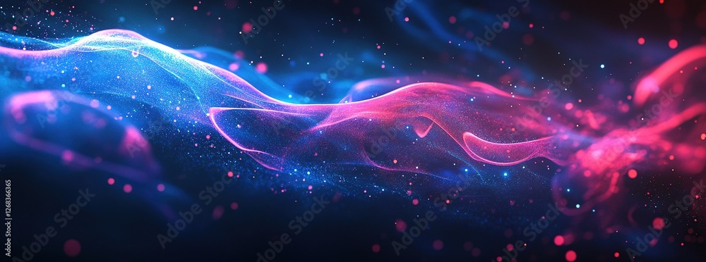 Poster abstract pink and blue particles flowing dynamically in space, creating a stunning visual masterpiec