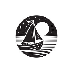 Black Color Boat silhouette design Vector Illustration, Solid White Background (2).eps