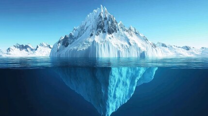 Arctic iceberg underwater ocean landscape, climate change illustration