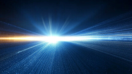bright light burst at the center, surrounded by a dark blue background with a film texture, symbolizing modern energy, focus, and illumination.