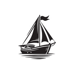 Black Color Boat silhouette design Vector Illustration, Solid White Background (5).eps