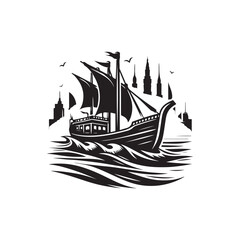 Black Color Boat silhouette design Vector Illustration, Solid White Background (11).eps