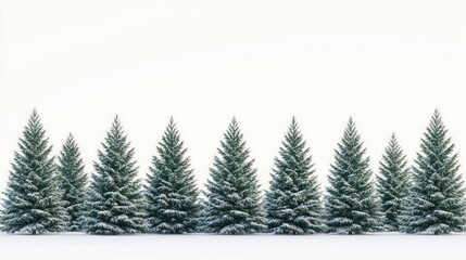 Obraz premium Snowy fir trees winter forest border, white background, holiday card