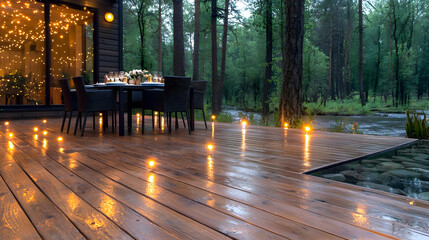 Romantic rain forest dinner, candlelit deck, river view