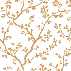 Fototapeta premium Elegant Tree Branches with Small Leaves Pattern White Background Wallpaper Design Backdrop