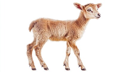 Obraz premium Lamb standing, isolated white background, farm animal
