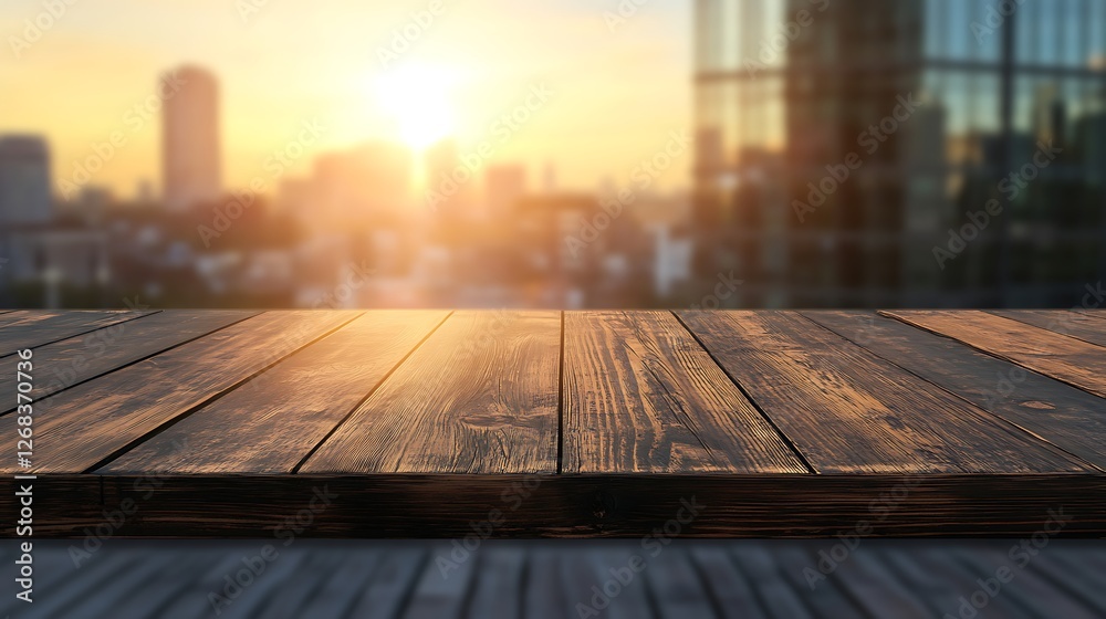 Poster a rustic wooden table with a blurred background, perfect for showcasing home decor or design concept