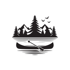 Black Color Canoe silhouette design Vector Illustration, Solid White Background (3).eps