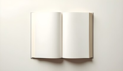 Fototapeta premium Flat lay of an open book with blank pages on a clean neutral background