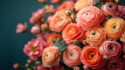 Close-up of a vibrant flower arrangement symbolizing harmony and diversity, set against a modern, bright-toned backdrop with empty space for text, reflecting balance amidst chaos