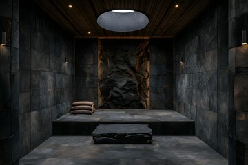 Serene and Tranquil Stone Walled Meditation Room with Minimalist Decor