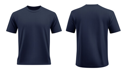navy blue blank t shirt template from two sides isolated on transparent white background, clipping path