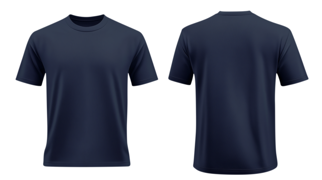 navy blue blank t shirt template from two sides isolated on transparent white background, clipping path