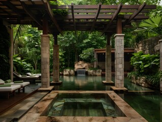 Tranquil Zen Garden Oasis with Pergola and Reflecting Pond