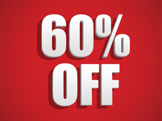 Set illustration of Bold and eye-catching promotional banner featuring a 60% discount in 3D white text on a vibrant red background, perfect for advertising sales, special offers, or seasonal deals.