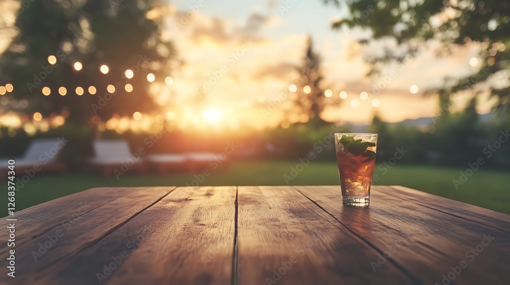 Poster a rustic wooden table in focus with a soft blur, perfect for showcasing natural textures and home de